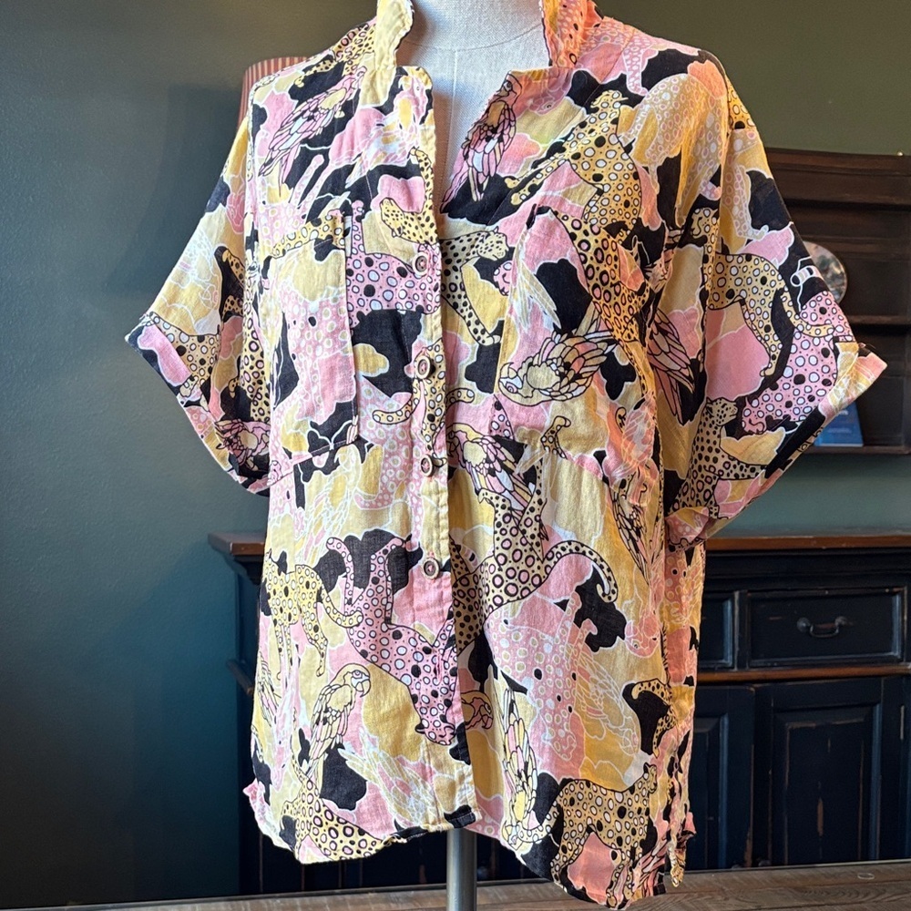 Maeve, anthropology, 100% linen Colorful Button-Up Shirt